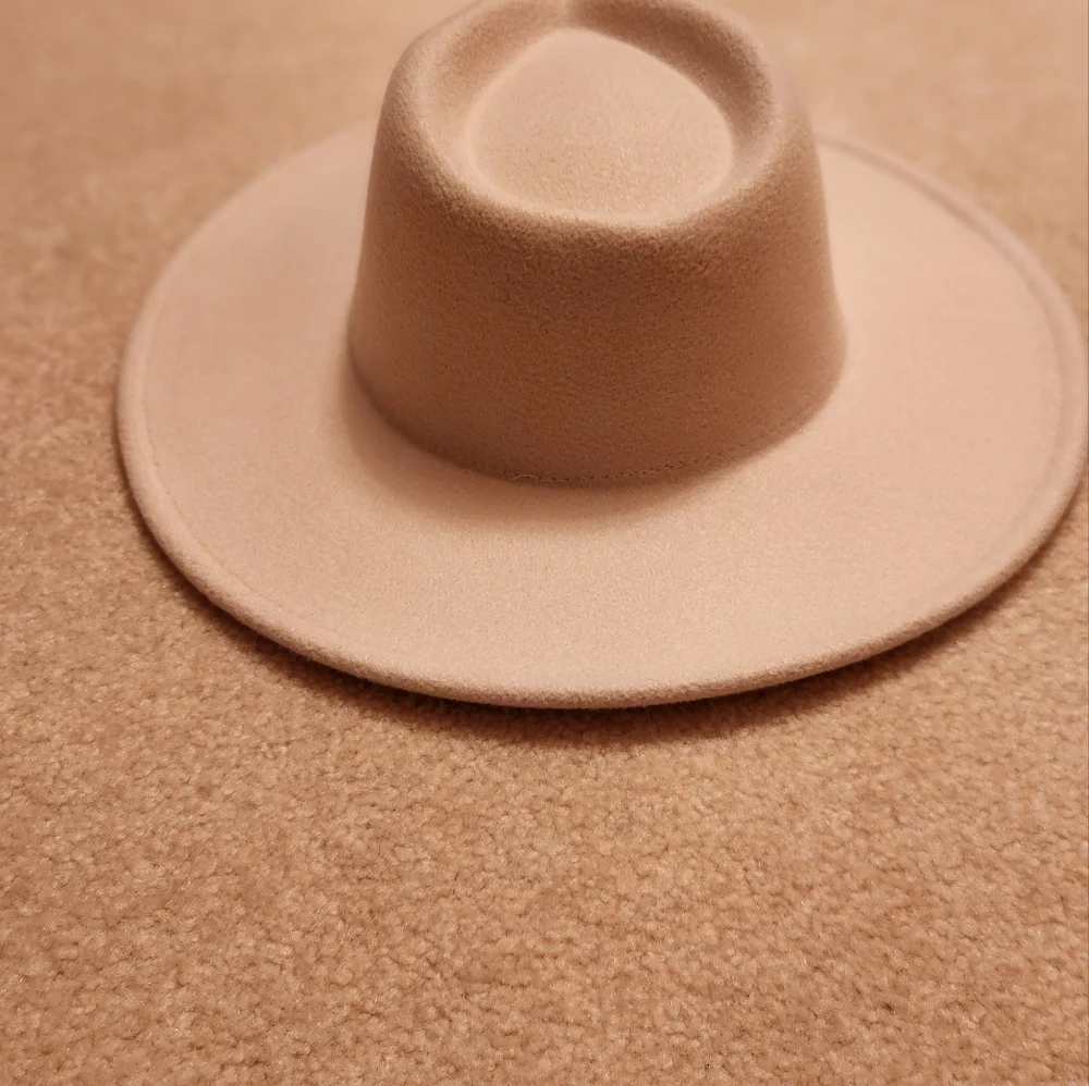 Wide Brim Felt Fedora Hat - Cream